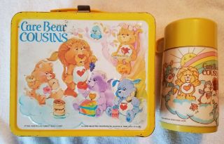 Vintage 1985 Metal Yellow Care Bear Cousins Care Bears Lunch Box And Thermos