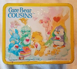 VINTAGE 1985 Metal Yellow Care Bear Cousins Care Bears Lunch box and Thermos 3