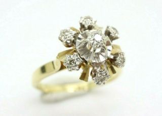 Vintage 14ct Yellow Gold Snowflake Starburst Diamond Ring,  Size N 1/2