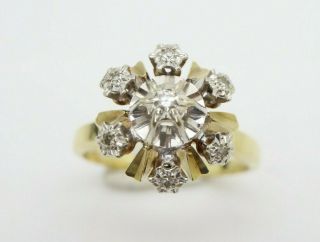 Vintage 14Ct Yellow Gold Snowflake Starburst Diamond Ring,  Size N 1/2 2