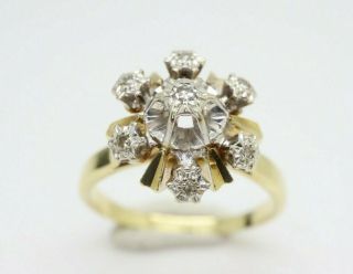 Vintage 14Ct Yellow Gold Snowflake Starburst Diamond Ring,  Size N 1/2 3