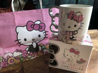 Nib Hello Kitty Cafe Exclusive Ceramic Silver Bow Mug Cup,  14 Oz,  Le Rare