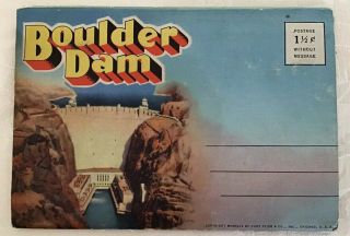 Vtg 1950’s Hoover Dam Color Fold - Out Postcard Booklet