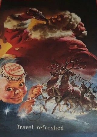 Vintage Coca Cola Seasons Greeting Travel Refreshed Santa Drinking Coke Postcard