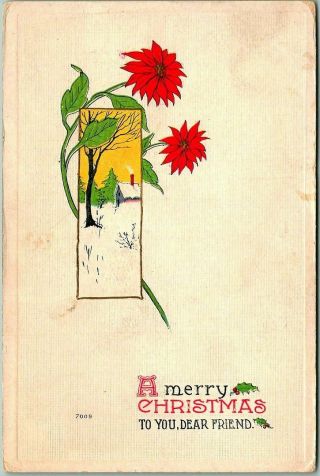 Vintage 1910s Holiday Embossed Postcard " A Merry Christmas To You,  Dear Friend "