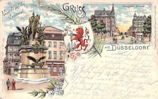 Gruss Aus Dusseldorf Litho Vintage German Postcard