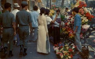 Flower Market Saigon Vietnam 1966 Vintage Postcard