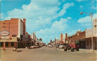Vintage Main Street,  Humble Oil Gas Station,  Mission,  Texas Postcard