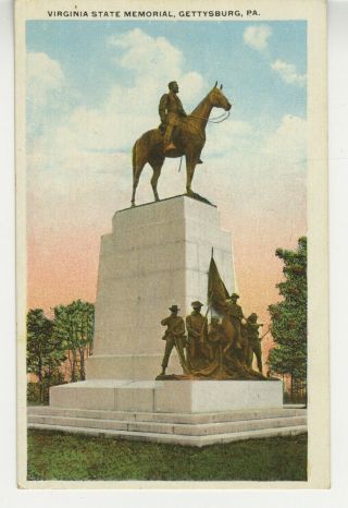 Pa Postcard Virginia State Memorial Of General Lee - Gettysburg C1930 Vtg C10