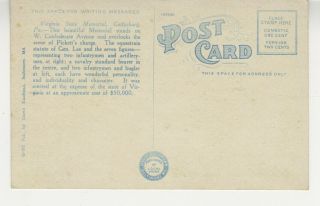 PA Postcard Virginia State Memorial Of General Lee - Gettysburg c1930 vtg C10 2