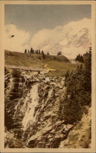 Snow Crowned Mt Rainier From Paradise Valley Washington Vintage Postcard