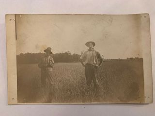 Two Men Smoking Pipe Farm Field Occupational Rppc Vintage Postcard