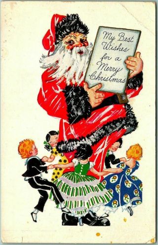 Vintage Christmas Postcard Santa Claus W/ Toys " My Best Wishes " C1910s