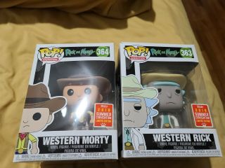 Funko Pop Sdcc 2018 Exclusive Cowboy Western Rick And Western Morty Set 363 364