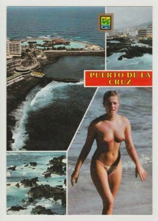 Postcard Pinup Risque Nude Girl Rare Puerto Cruz Spain Vintage Post Card 12962