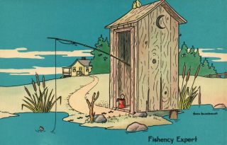 Vintage Comic Mirro - Krome Fishing From Inside A Toilet Postcard