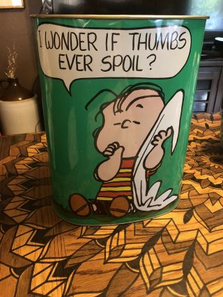 Vintage 1969 Cheinco Usa Peanuts Snoopy Metal Tin Trash Can