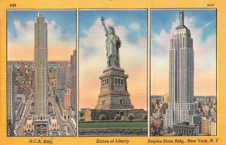 York City Rca Building,  Statue Of Liberty,  Empire State Building Vintage A05