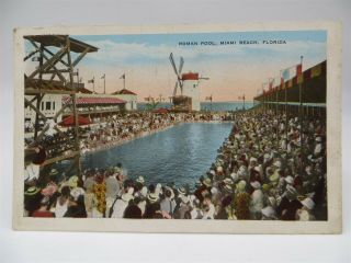 Vintage Florida Postcard - Roman Pool,  Miami Beach - Postmarked 1930