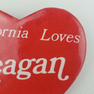 Vtg California Loves Ronald Reagan 1976 President Heart Shape Pin Button Pinback