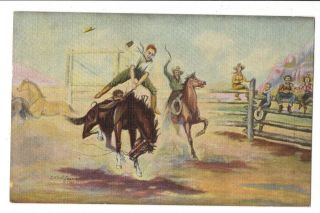 Vintage Postcard Artist Signed A/s L.  H.  Dude Larsen Cowboy Bucking Horse