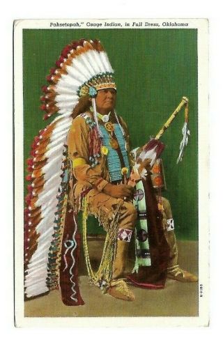 Vintage Native American Indian Postcard S807 Osage In Full Dress Oklahoma