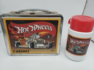 1998 Hot Wheels T - Bucket Lunch Box With Thermos Lunch Pal