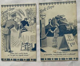 Vintage 1940’s Army Humorous Postcards By Exhibit Supply Co,  Tank & Signal Corps