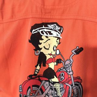 Vtg Nwt Betty Boop On A Motorcycle Orange Women’s Sleeveless Jacket Small S