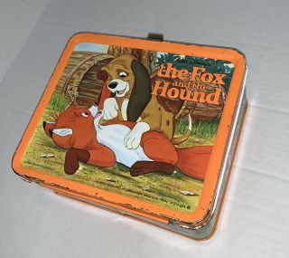 Vintage Aladdin Walt Disney Fox And The Hound Metal Lunchbox No Thermos