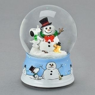 Snow Globes - " Snoopy & Woodstock Build A Snowman " Musical Snow Globe - Peanuts