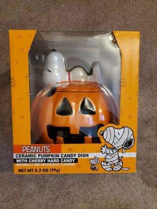 Peanuts Snoopy Halloween Pumpkin Ceramic Candy Dish Woodstock