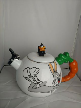 Vintage 1994 Enamel Bugs Bunny Daffy Duck Looney Tunes Carrot Handle Tea Kettle