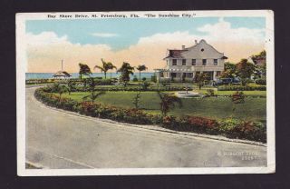 Old Vintage Postcard Of Bay Shore Drive St Petersburg Fl