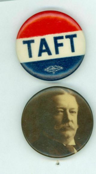 2 Vintage 1908 - 12 President Taft Political Campaign Pinback Buttons Sepia Photo