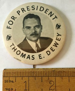 Vintage Thomas E.  Dewey For President Pin - Large Political Pinback 3
