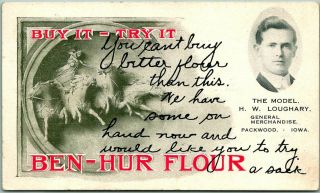 Vintage Ben - Hur Flour Advertising Postcard The Model Store Packwood Iowa C1900s