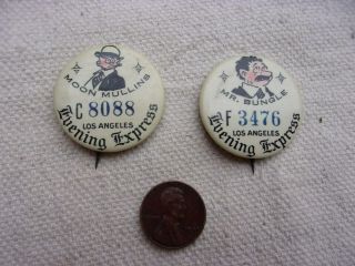 Moon Mullins/bungle Family Comic Pinback Buttons - - Early 30s - - La Evening Express