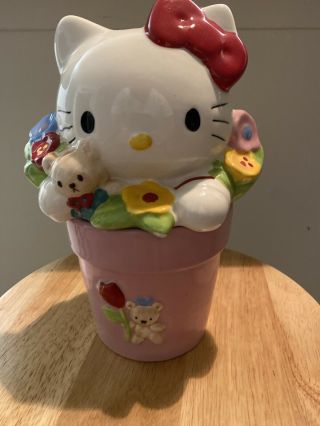 Vintage Rare Sanrio Hello Kitty Ceramic Pink Flower Pot Cookie Jar Tres Craft