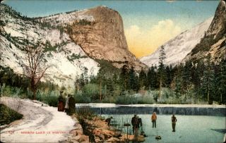 Mirror Lake Yosemite National Park California Winter Snow C1910 Vintage Postcard