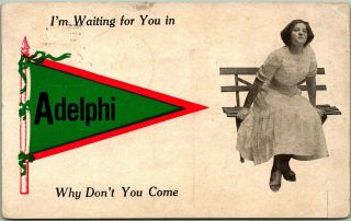 Vintage Adelphi,  Ohio Pennant Greetings Postcard " I 