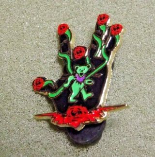 Grateful Dead Jerry Garcia Hand Roses Green Dancing Bear Lapel Pin Back 139