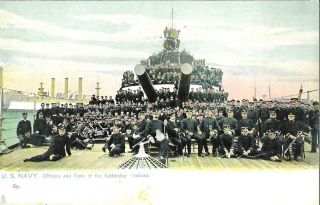 Vintage Naval Postcard,  Officers And Crew On The Battleship Indiana