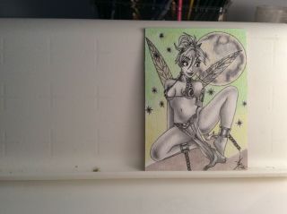 Tinkerbell In Slave Leia Pin Up Art Hand Made Drawing Sketch Card Aceo