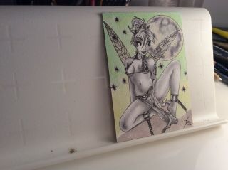TINKERBELL IN SLAVE LEIA PIN UP ART HAND MADE DRAWING SKETCH CARD ACEO 2