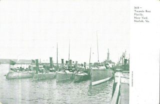 Vintage Naval Postcard,  Torpedo Boat Flotilla,  Navy Yard,  Norfolk Va