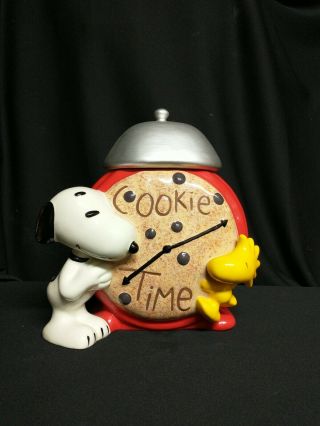 Peanuts Snoopy And Woodstock Clock Cookie Time Ceramic Cookie Jar