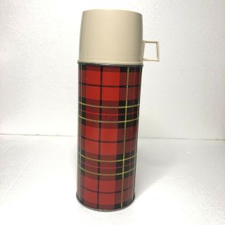 Vintage 1950s Red Plaid King Seeley Thermos Vacuum Bottle Glass Insulated