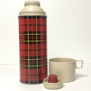 Vintage 1950s Red Plaid King Seeley Thermos Vacuum Bottle glass insulated 3