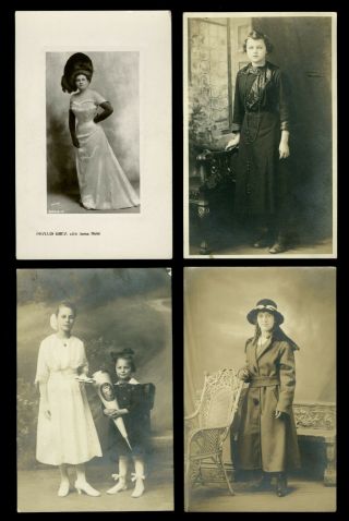 (4) Vintage Pretty Ladies Rppc Postcards 1910s